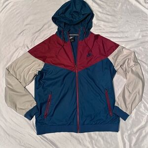 Vintage Nike Men's Blue Red & Cream Large Block Zip Up Windbreaker - XL
